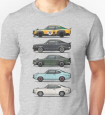 Stack of Mazda Savanna GT RX-3 Coupes Unisex T-Shirt