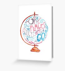 Oh The Places You'll Go - Typography Vintage Globe in Pink Blue Grey Greeting Card