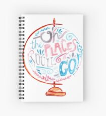 Oh The Places You'll Go - Typography Vintage Globe in Pink Blue Grey Spiral Notebook