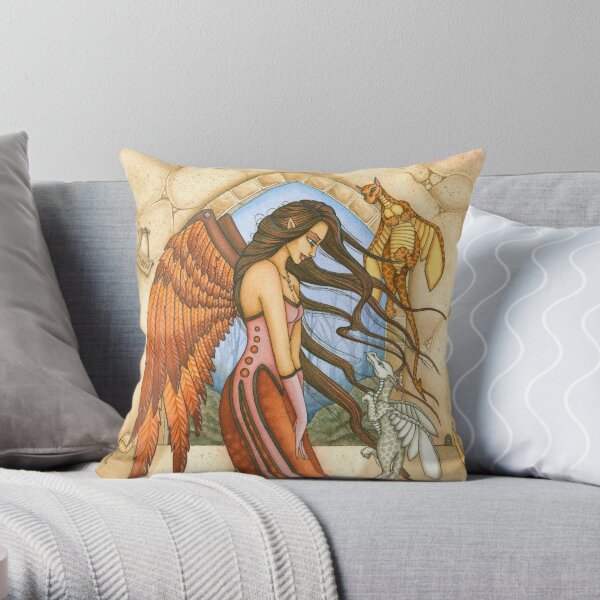 Autumn Angel with Dragons Throw Pillow