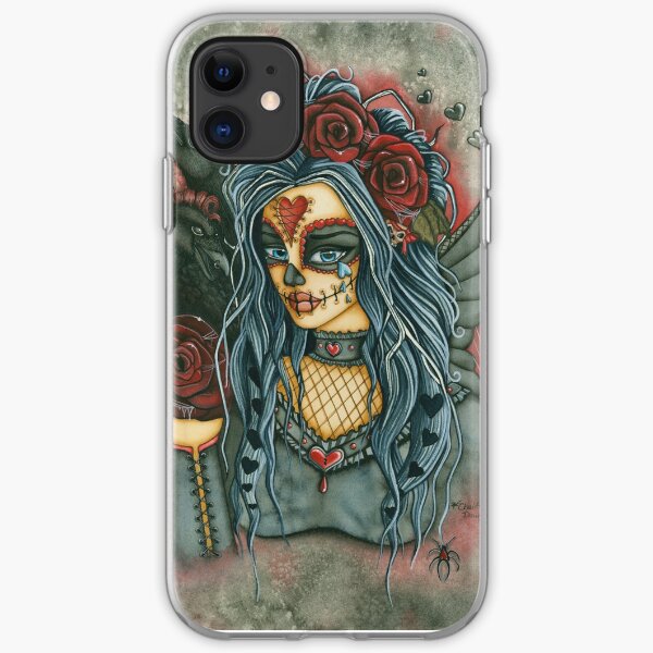 Red Rose Sugar Skull Face iPhone Soft Case