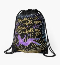 Books Fall Open, You Fall In Drawstring Bag