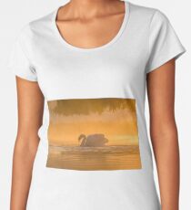 Single Mute Swan (Cynus olor) on orange golden pond at sunrise Women's Premium T-Shirt