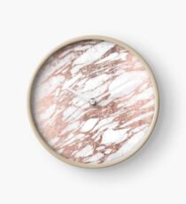 Chic Elegant White and Rose Gold Marble Pattern Clock