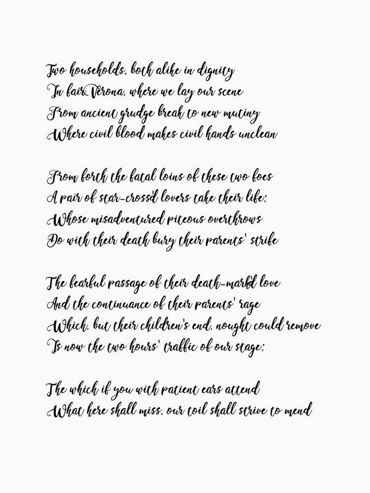 "Romeo and Juliet prologue" Tshirt by angelinamariav Redbubble