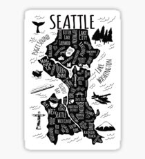 Seattle Illustrated Map in Black and White Sticker