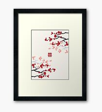 Red Oriental Cherry Blossoms on Ivory and Chinese Wedding Double Happiness | Japanese Sakura Framed Print