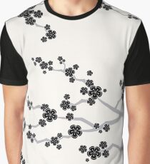 Black Oriental Cherry Blossoms | Zen Japanese Sakura Flowers Graphic T-Shirt