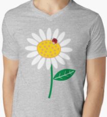 White Daisies and Red Ladybugs Men's V-Neck T-Shirt