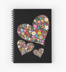 Whimsical Spring Flowers Valentine Hearts Trio Spiral Notebook