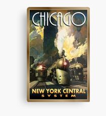 Chicago, New York central, railway, steam train, vintage travel poster Metal Print