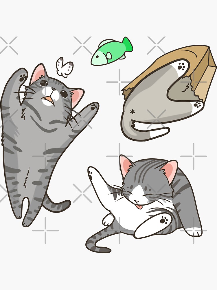 "Grey Tabby and White Cats" Sticker by pawlove Redbubble