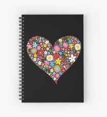 Whimsical Spring Flowers Red Valentine Heart Spiral Notebook