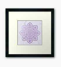 Lavender Mandala on White Marble Framed Print
