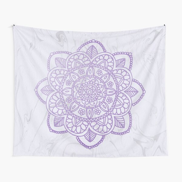 Lavender Mandala on White Marble Tapestry