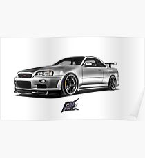 Póster nissan skyline gtr r34