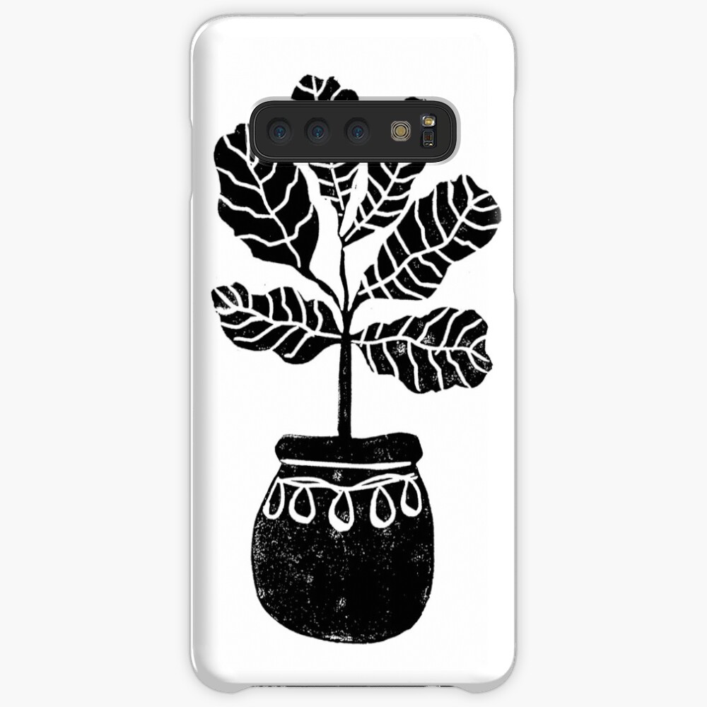 Linocut Houseplant Fiddle Fig Nature Botanical Black And White