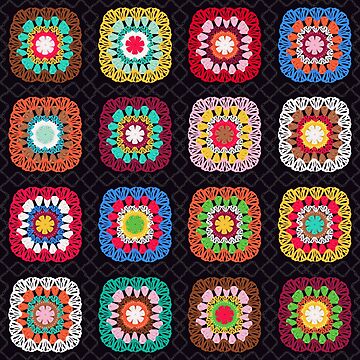 Colorful Vintage Granny Square Crochet Art Print for Sale by