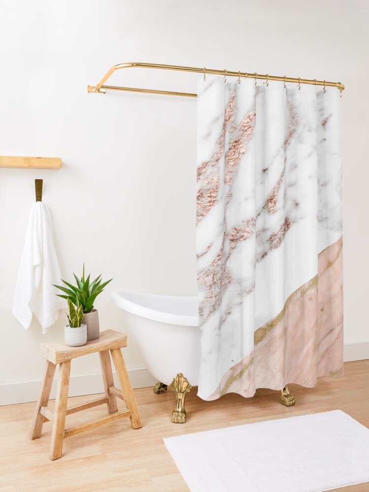 Alternate view of Rose gold marble blended Shower Curtain