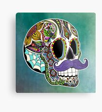 Mustache Sugar Skull (Color Version) Metal Print