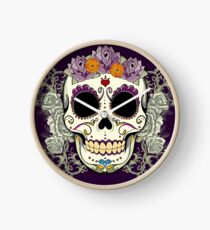 Vintage Skull and Flowers Clock