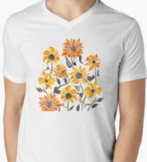 Sunflower Watercolor – Yellow & Black Palette V-Neck T-Shirt