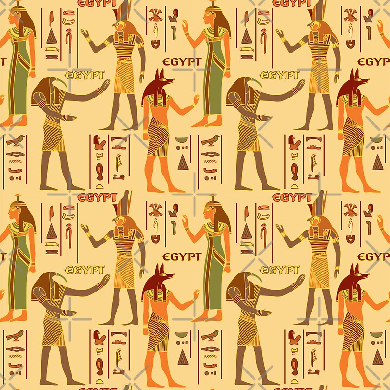Vintage Seamless Pattern With Egyptian Gods And Ancient Egyptian Hieroglyphs Stickers By 5002