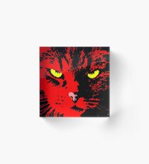 ANGRY CAT POP ART - RED YELLOW BLACK Acrylic Block