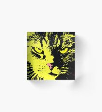 ANGRY CAT POP ART - YELLOW BLACK RED Acrylic Block