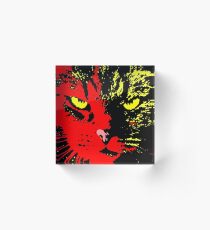 ANGRY CAT POP ART - YELLOW BLACK RED Acrylic Block