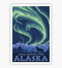 Denali National Park Northern Lights Vintage Travel Decal Sticker
