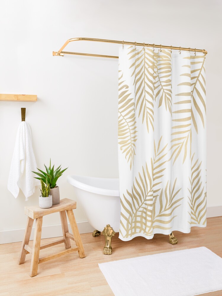 Alternate view of Gold palm leaves Shower Curtain