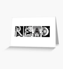 Read! Retro Science Fiction Rocket Alphabet Letter design Greeting Card