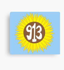 Hand Drawn Kansas Sunflower 913 Area Code Canvas Print