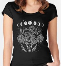 Moon Phases, Snakes, And Crystals Witchy Design Women's Fitted Scoop T-Shirt