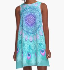 Peacock feathers mandala A-Line Dress