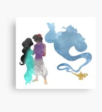 Princess, Prince and Genie Inspired Silhouette Metal Print