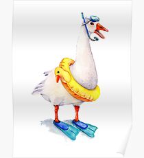 Snorkeling Goose Poster