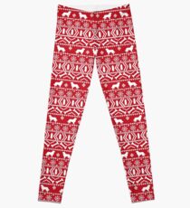 Bernese Mountain Dog fair isle christmas dog breed pattern red and white minimal Leggings