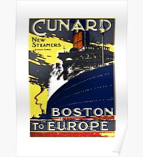'Cunard New Steamers, Boston to Europe'. Poster