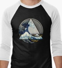 Vintage Hokusai Mount Fuji Great Tsunami Wave Japanese Geometric Manga Shirt Men's Baseball ¾ T-Shirt