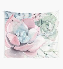 Elegant Succulents Pink and Blue and Green Desert Succulent Illustration Wall Tapestry