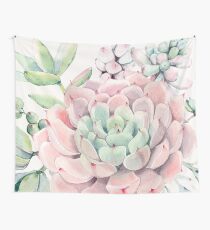 Pretty Succulents Pink and Green Desert Succulent Illustration Wall Tapestry