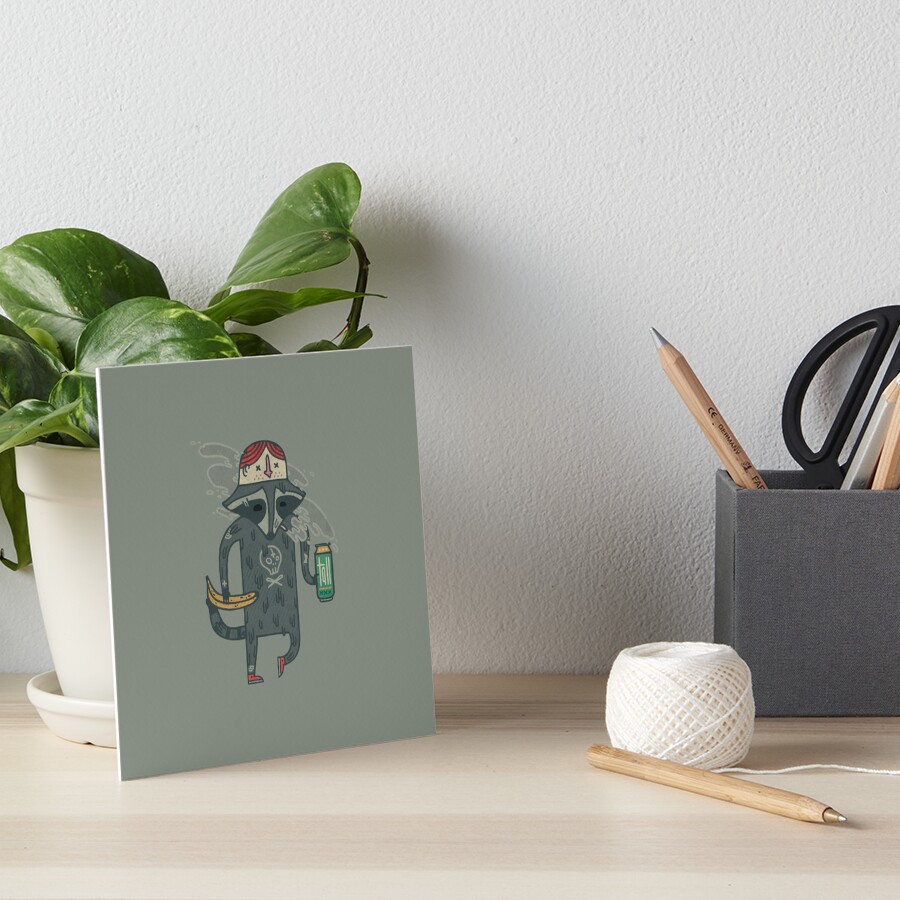 Raccoon wearing human "hat" Art Board Print