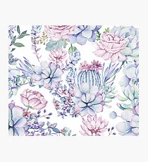 Trendy Succulents Green and Blue Desert Succulent Southwestern Pattern Photographic Print
