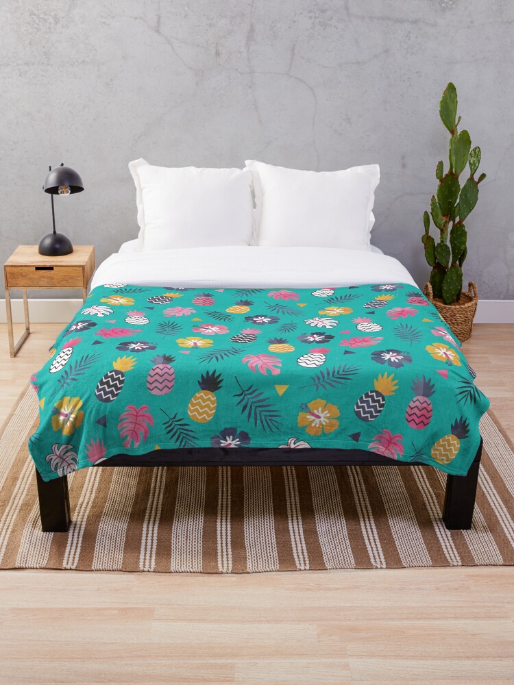 Forever Summer Tropical Pattern On Mint Green Throw Blanket By Daisy Beatrice