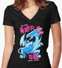 BLUE-EYES WHITE DRAGON (青眼の白龍) Women's Fitted V-Neck T-Shirt