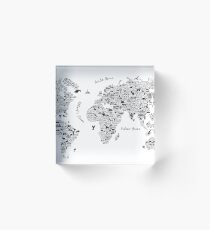 Typography World Map. Acrylic Block