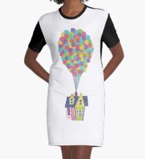 Floating House with a Bunch of Balloons Graphic T-Shirt Dress