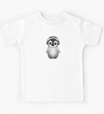 Cute Baby Penguin Dj Wearing Headphones Kids Tee